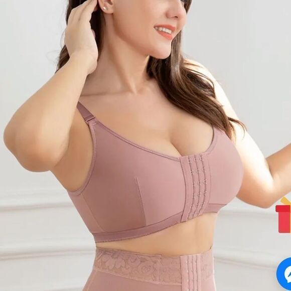 Joshine Post-Surgical Sports Support Bra Frt Closure w/Adjustb Straps XL Rosy Br - Picture 4 of 8